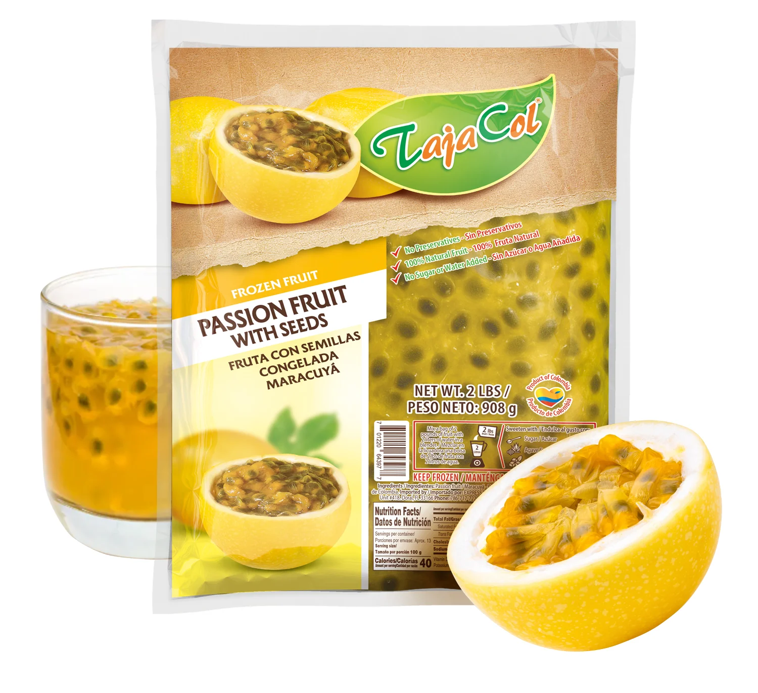 Tajacol passion fruit with seed – ready-to-use tropical fruit pulp for foodservice and retail.